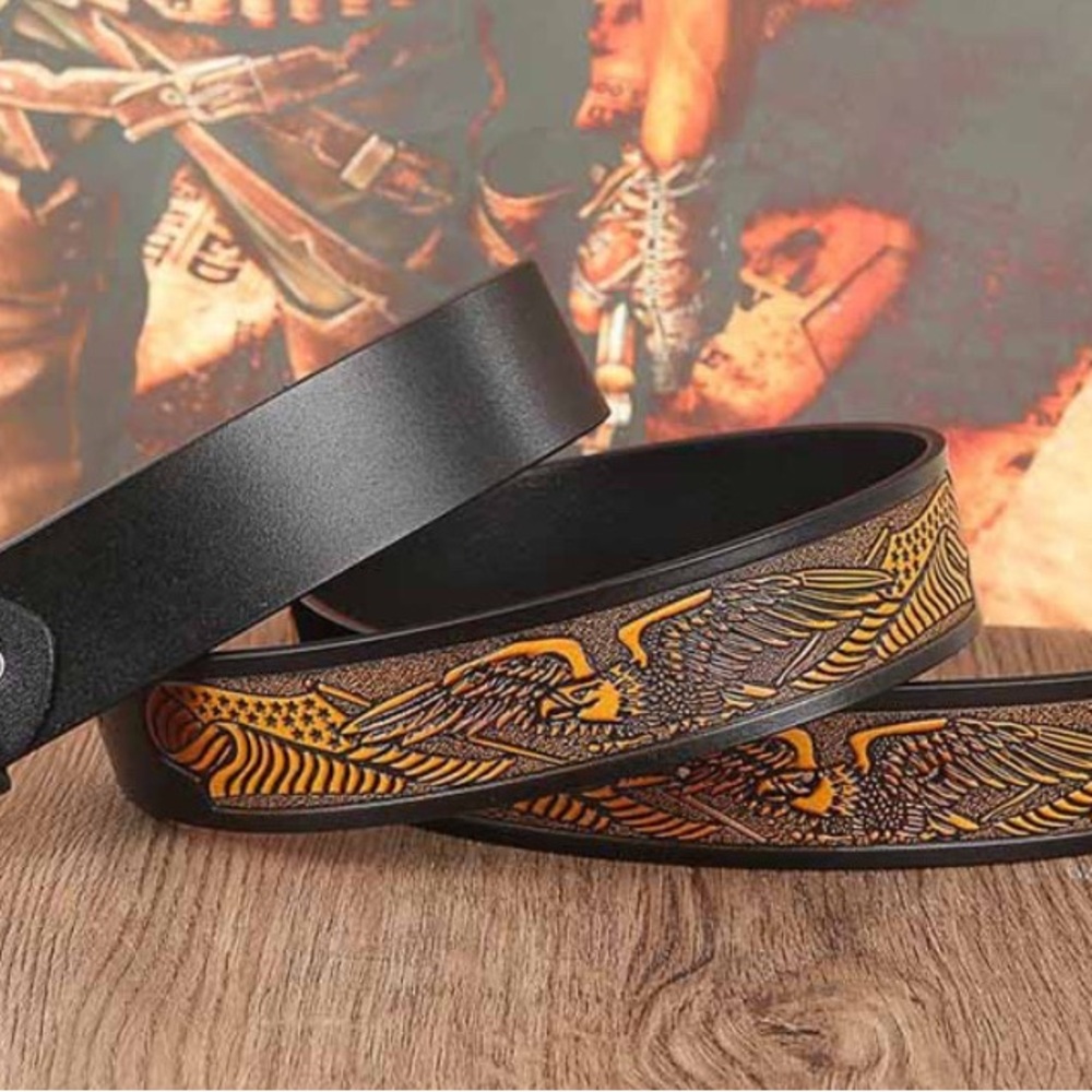 Black and Gold American Eagle Design Belt " Patriots Pride " .